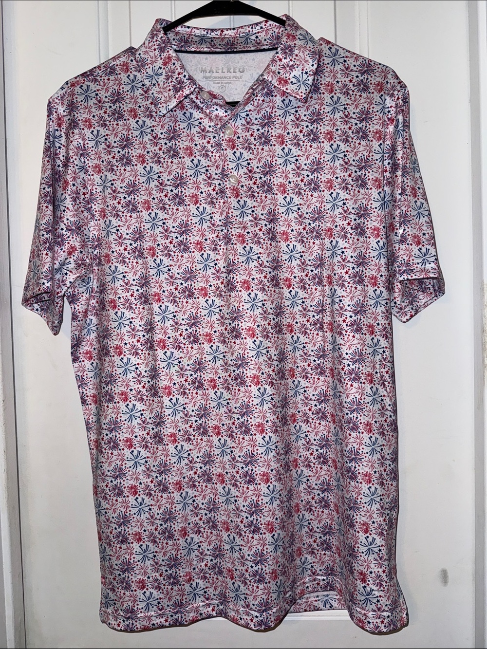 Mens Firework Print Short Sleeve Polo